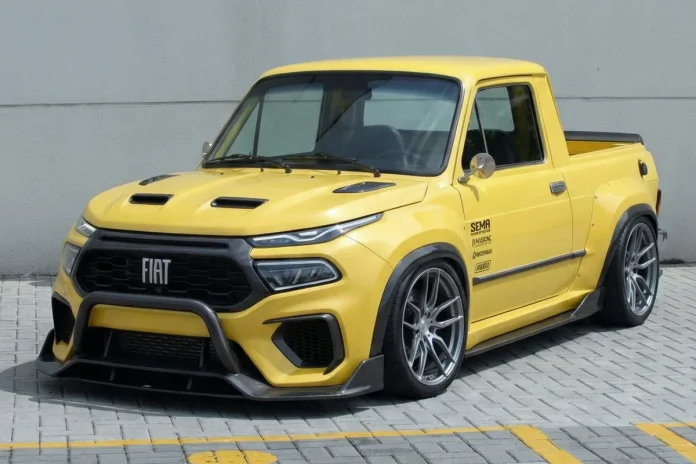 Fiat-Torino-147-Concept-01-1 Fiat Torino 147 Concept amarelo customizado, picape esportiva com design moderno e rodas grandes.